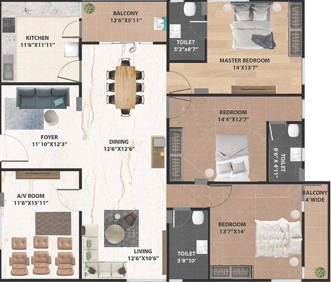 3 BHK Flat in Safah Eminence in Banjara Hills, Hyderabad - Image 832026