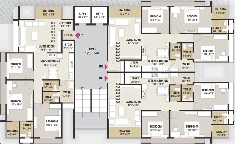 Floor Plan of Hiradhan Venus Apartment in Thaltej, Ahmedabad - Image 127397