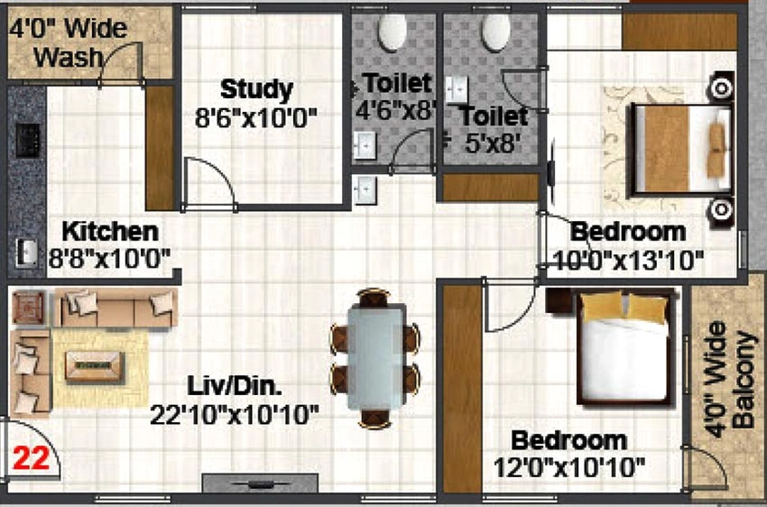 2 BHK Flat in Sri Diamond Oak in Nallagandla, Hyderabad - Image 832063