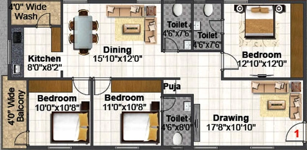 3 BHK Flat in Sri Diamond Oak in Nallagandla, Hyderabad - Image 832064