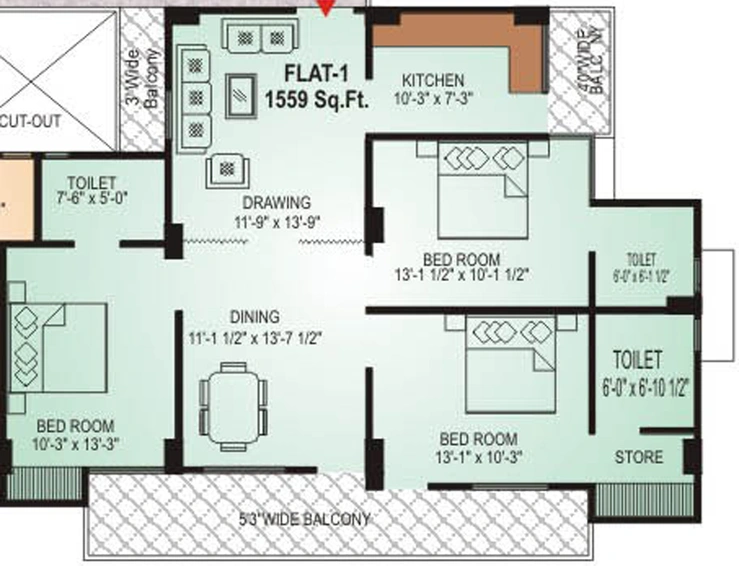 3 BHK Flat in Shri Gordhan Heights in Mansarovar, Jaipur - Image 765623