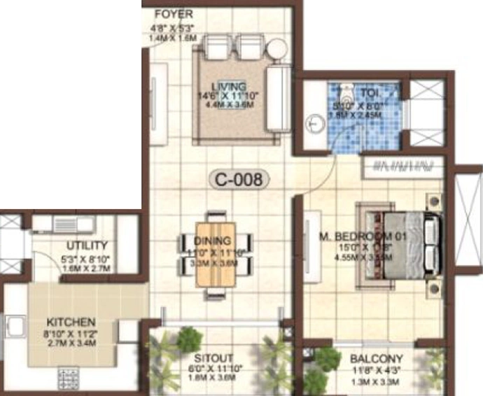 1 BHK Flat in Jain Heights East Parade in Hennur Road, Bangalore - Image 832086
