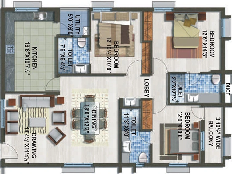 3 BHK Flat in Sew Estella in Kondapur, Hyderabad - Image 832120