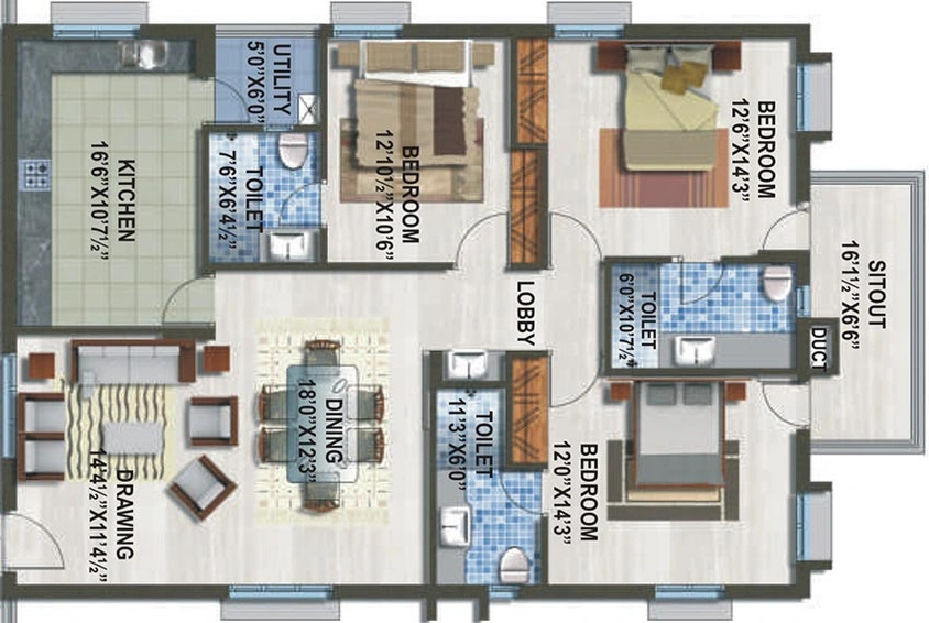 3 BHK Flat in Sew Estella in Kondapur, Hyderabad - Image 832121