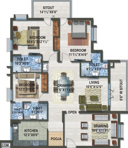 3 BHK Flat in Sew Estella in Kondapur, Hyderabad - Image 832122