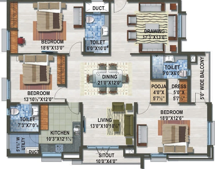 3 BHK Flat in Sew Estella in Kondapur, Hyderabad - Image 832123