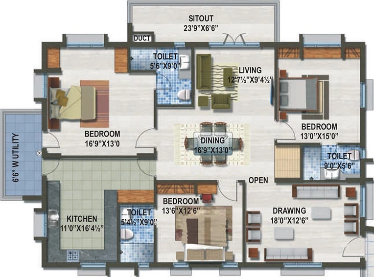 3 BHK Flat in Sew Estella in Kondapur, Hyderabad - Image 832124