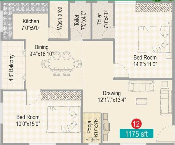 2 BHK Flat in AK Heights Two in Kondapur, Hyderabad - Image 832163