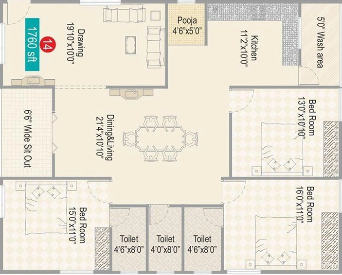 3 BHK Flat in AK Heights Two in Kondapur, Hyderabad - Image 832166