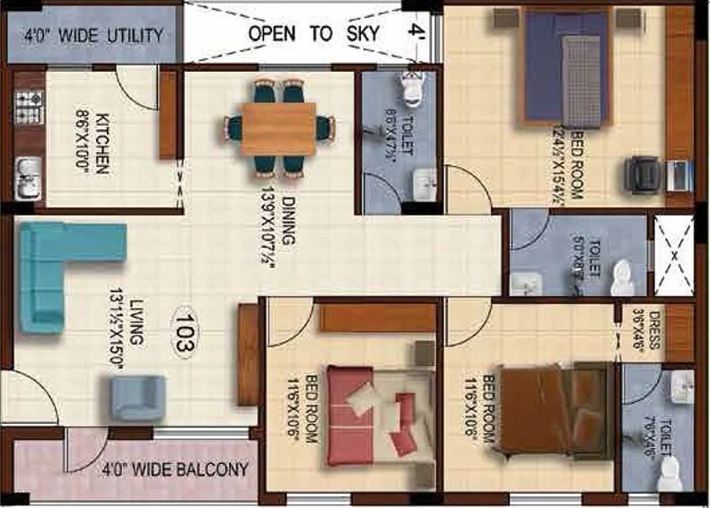 3 BHK Flat in Pavani Aqua in Kondapur, Hyderabad - Image 832247