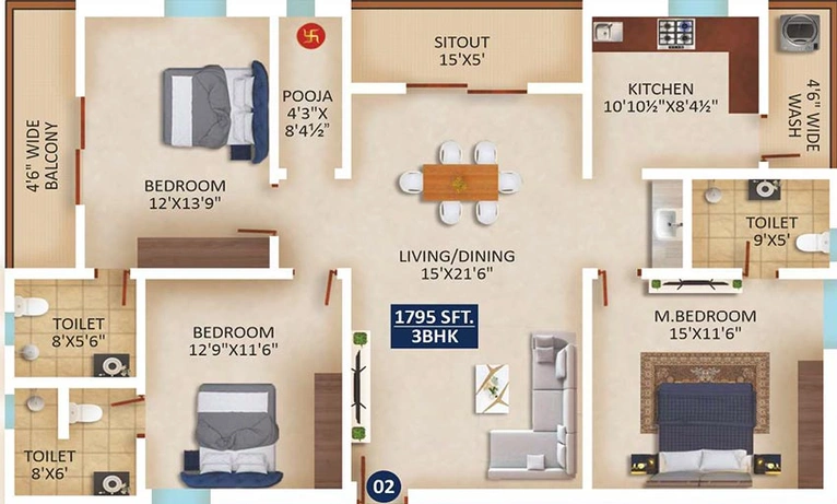 3 BHK Flat in MR Elysian Homes in Hitech City, Hyderabad - Image 832325
