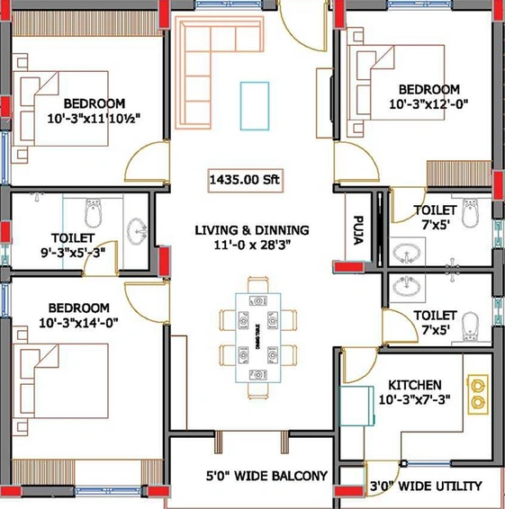 3 BHK Flat in Vamshi Blossom in Kondapur, Hyderabad - Image 832349
