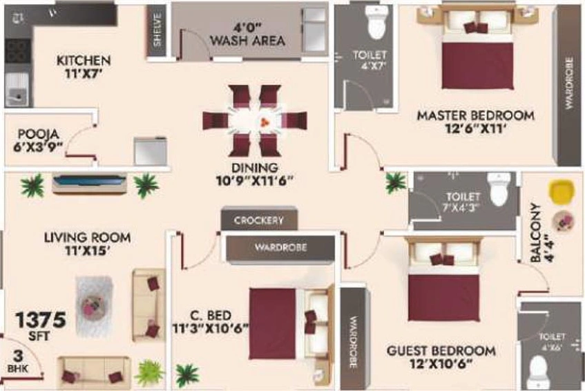 3 BHK Flat in Aalaya Aspire in Bachupally, Hyderabad - Image 832362