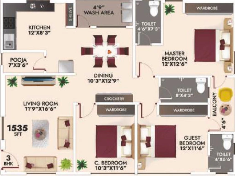 3 BHK Flat in Aalaya Aspire in Bachupally, Hyderabad - Image 832364