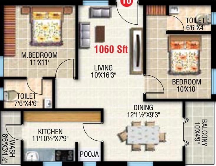 2 BHK Flat in Sai Vamsee Brindavan in Hafeezpet, Hyderabad - Image 832479