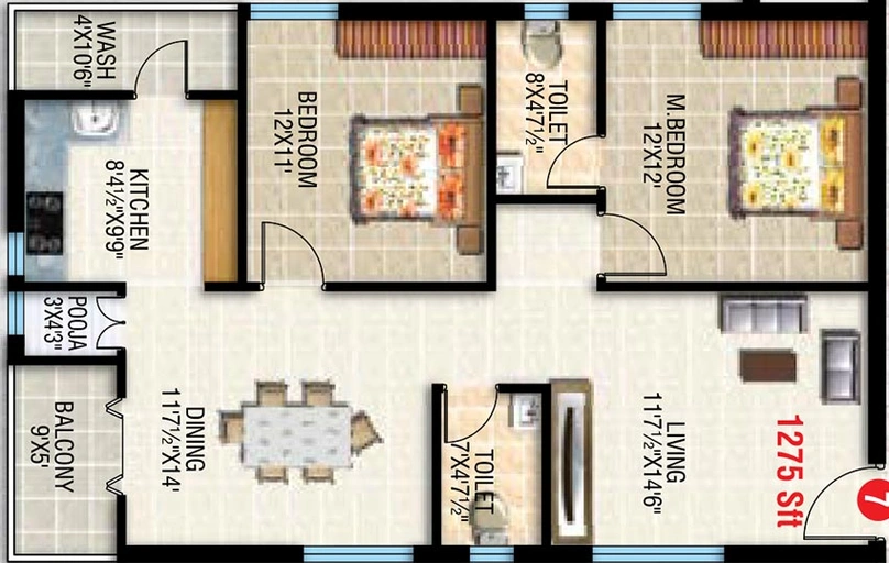 2 BHK Flat in Sai Vamsee Brindavan in Hafeezpet, Hyderabad - Image 832480