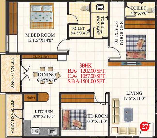 3 BHK Flat in Sri Karthikeya Bliss in Bachupally, Hyderabad - Image 832507