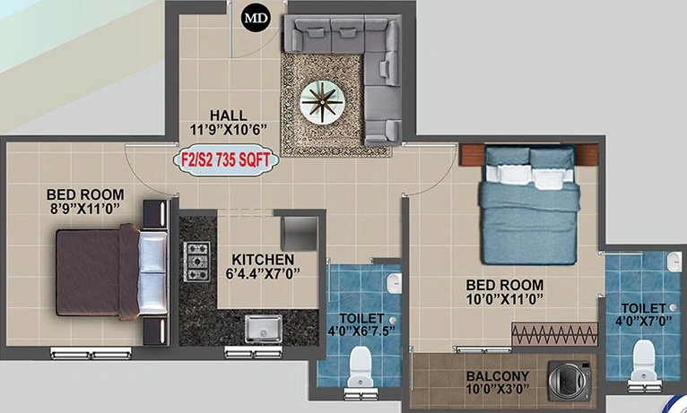 2 BHK Flat in Sarvesh Apartment in Pammal, Chennai - Image 832558