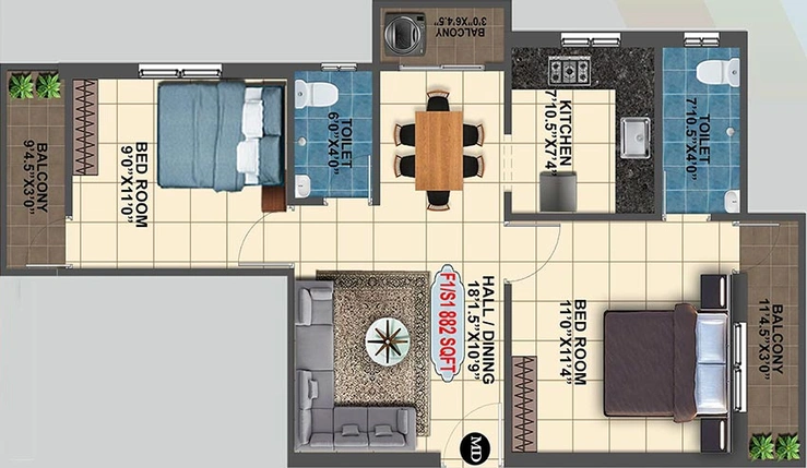 2 BHK Flat in Sarvesh Apartment in Pammal, Chennai - Image 832559