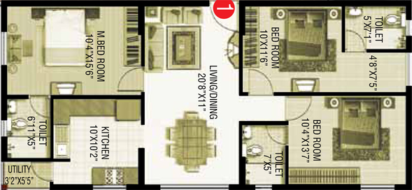3 BHK Flat in Srinivasa Classic in Sarjapur Road, Bangalore - Image 832599