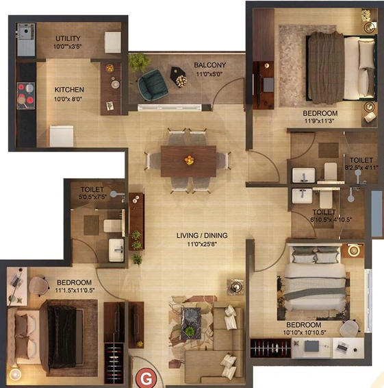 3 BHK Flat in Vaanam Summer Garden in Saligramam, Chennai - Image 832637