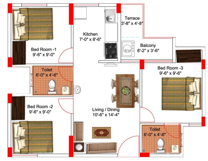3 BHK Flat in Aswani Sunshine in Sarjapur, Bangalore - Image 832663