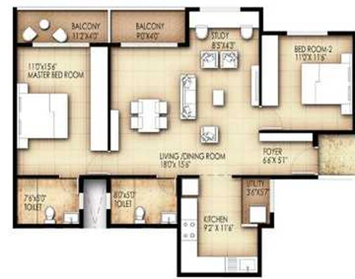 2 BHK Flat in Bright Wave King George Avenue in Sarjapur, Bangalore - Image 832691
