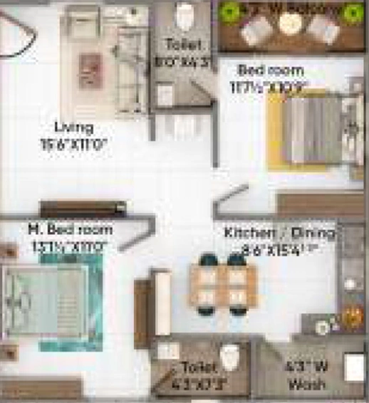 2 BHK Flat in Aakanksha Royal Palms in Shankarpally, Hyderabad - Image 832718