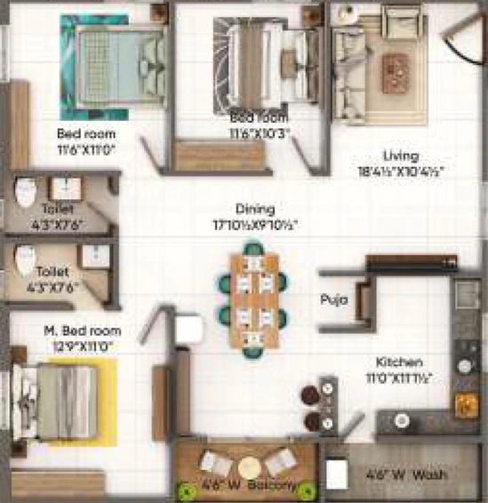 3 BHK Flat in Aakanksha Royal Palms in Shankarpally, Hyderabad - Image 832721