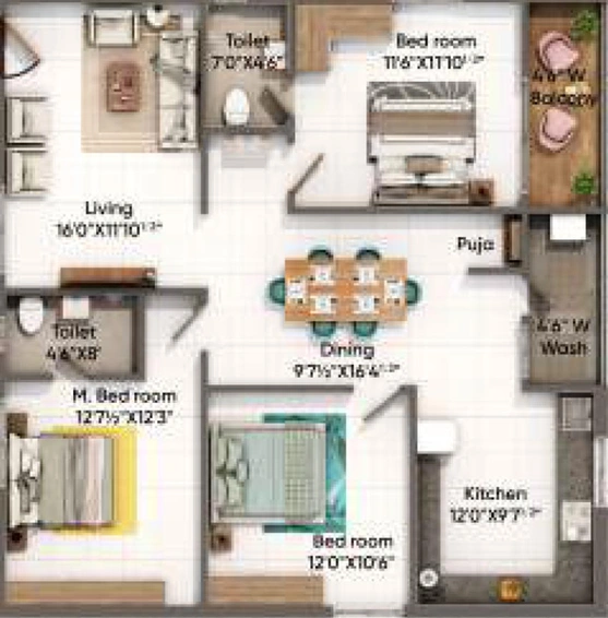 3 BHK Flat in Aakanksha Royal Palms in Shankarpally, Hyderabad - Image 832724