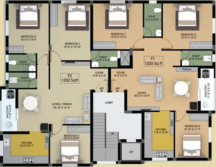 Floor Plan of Vikaan Sai Nivas in Kundrathur, Chennai - Image 222039