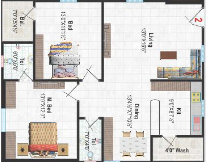 2 BHK Flat in Mahalakshmi Avasa in Manikonda, Hyderabad - Image 832778