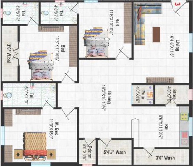 3 BHK Flat in Mahalakshmi Avasa in Manikonda, Hyderabad - Image 832779