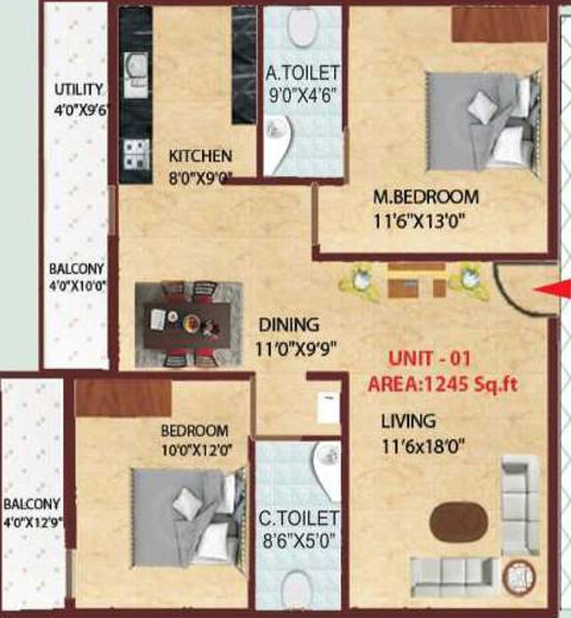 2 BHK Flat in Ajantha Royal in Electronic City, Bangalore - Image 832820