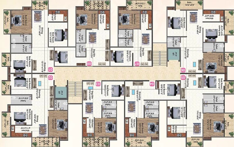 Floor Plan of Gulabi Mega City Apartment in Bailey Road, Patna - Image 222226