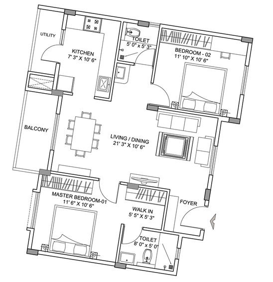 2 BHK Flat in Greenfinch Vallerian in Electronic City, Bangalore - Image 832896