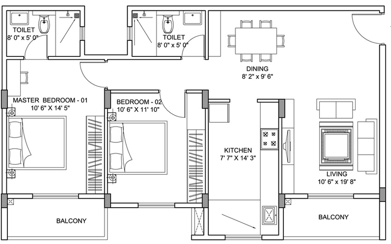 2 BHK Flat in Greenfinch Vallerian in Electronic City, Bangalore - Image 832897