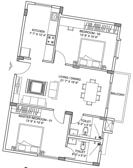 2 BHK Flat in Greenfinch Vallerian in Electronic City, Bangalore - Image 832895