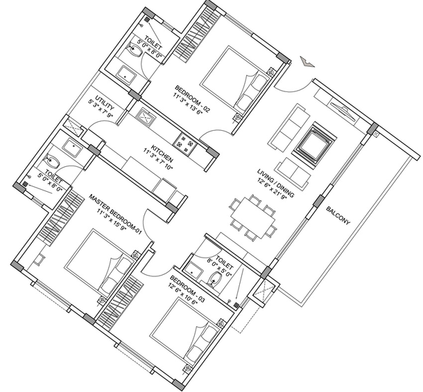 3 BHK Flat in Greenfinch Vallerian in Electronic City, Bangalore - Image 832900