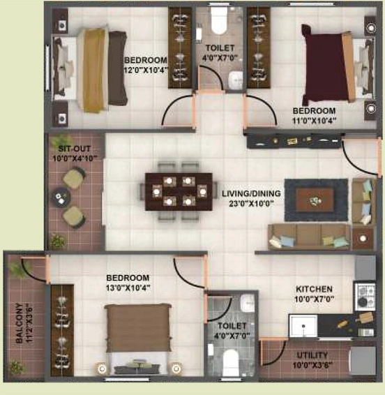 3 BHK Flat in Bavisha Gardeniaa Phase 1 in Sarjapur, Bangalore - Image 832928