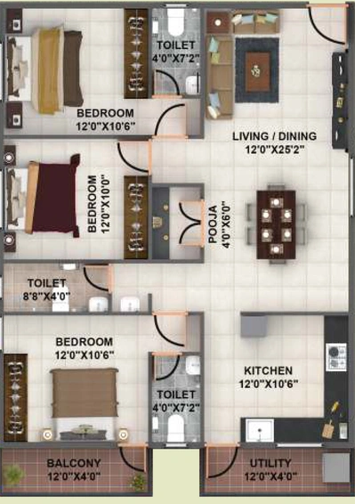 3 BHK Flat in Bavisha Gardeniaa Phase 1 in Sarjapur, Bangalore - Image 832929