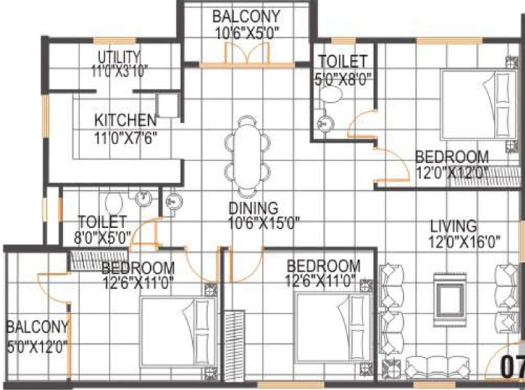 3 BHK Flat in Sai Krupa Harmony in Sarjapur, Bangalore - Image 833022