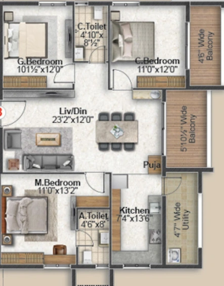 3 BHK Flat in My Avigna Heights in Kollur, Hyderabad - Image 833115