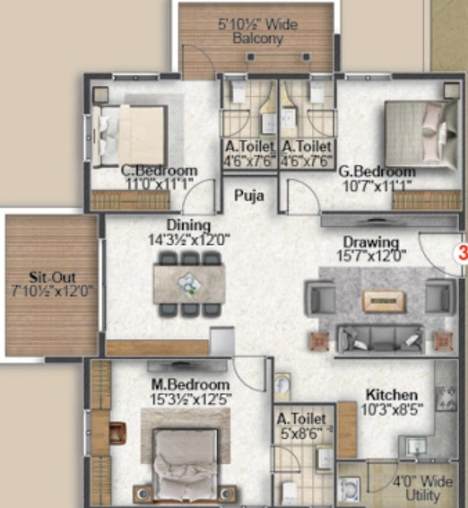 3 BHK Flat in My Avigna Heights in Kollur, Hyderabad - Image 833116