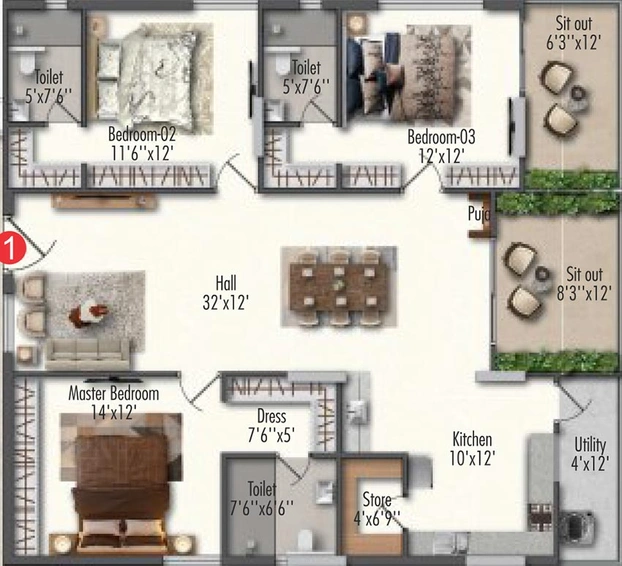 3 BHK Flat in Samracana Swasthi in Kollur, Hyderabad - Image 833121