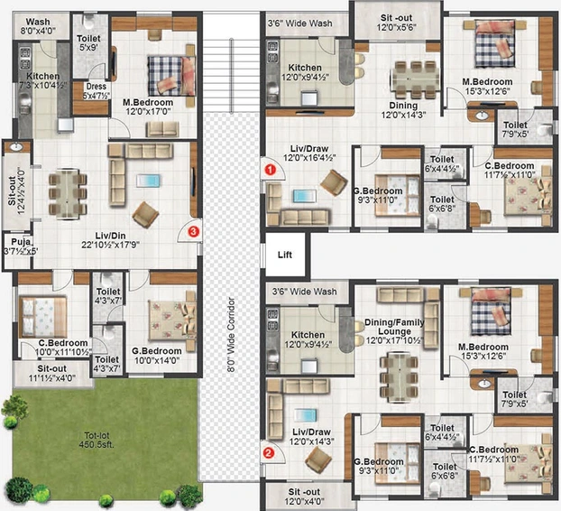 Floor Plan of Saanvi Pleasure Home in Manikonda, Hyderabad - Image 223193