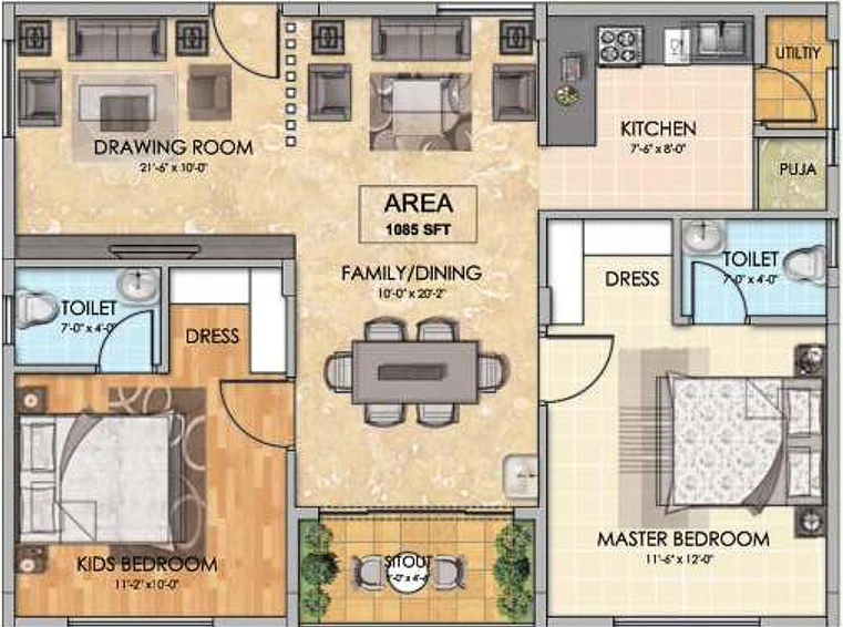 2 BHK Flat in Urbansky Regalia in Manikonda, Hyderabad - Image 833182