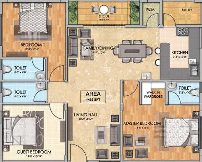 3 BHK Flat in Urbansky Regalia in Manikonda, Hyderabad - Image 833184