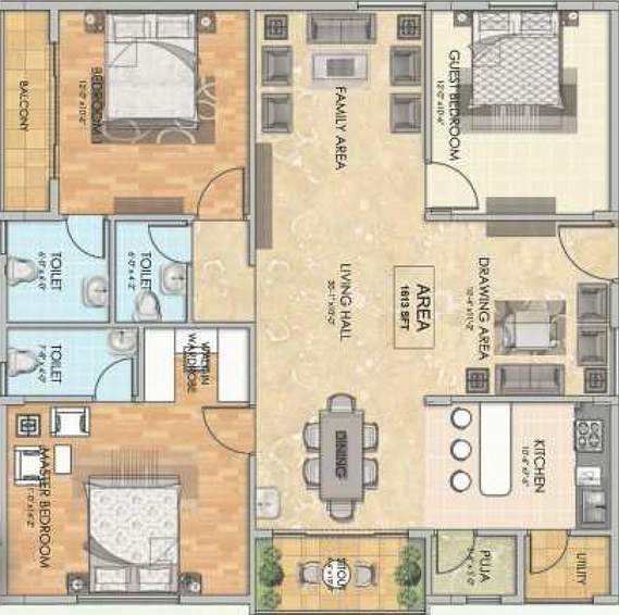 3 BHK Flat in Urbansky Regalia in Manikonda, Hyderabad - Image 833185