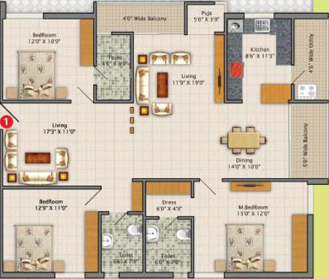 3 BHK Flat in Sri Ivy Crest in Manikonda, Hyderabad - Image 833193
